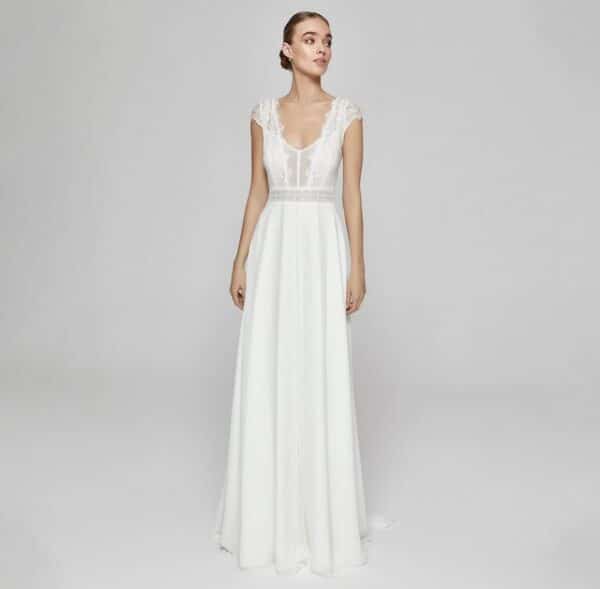 Bride Now! Brautkleid Kleid aus Chiffon in A - Linie mit V - Ausschnitt