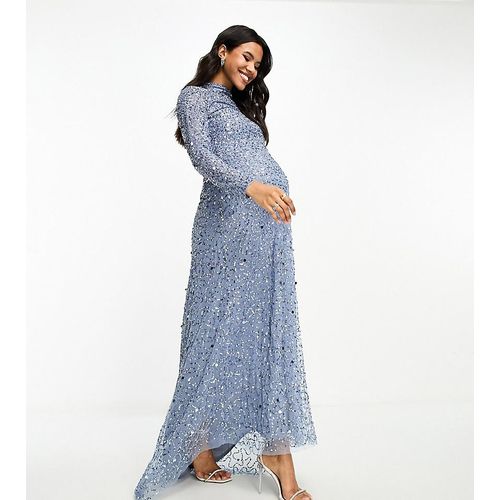 Beauut Maternity - Bridesmaid - Zurückhaltendes Maxi-Brautjungfernkleid in Dunkelblau mit ganzflächiger Verzierung