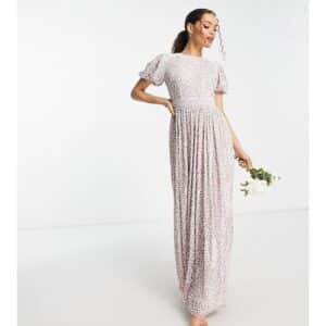 Beauut Petite - Bridesmaid - Maxi-Brautjungfernkleid in Mattrosa mit ganzflächiger Kontrastverzierung