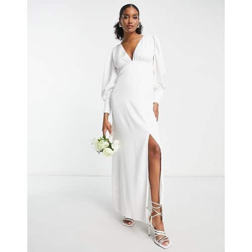Y.A.S - Bridal - Langärmliges Maxi-Brautkleid aus Satin in Weiß