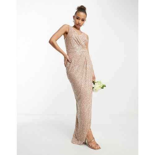 Beauut - Bridesmaid - Langes Brautjungfernkleid in Taupe mit Wickeldesign-Neutral