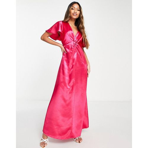 Vila - Bridesmaid - Maxi-Brautjungfernkleid aus rosa Satin mit Flatterärmeln