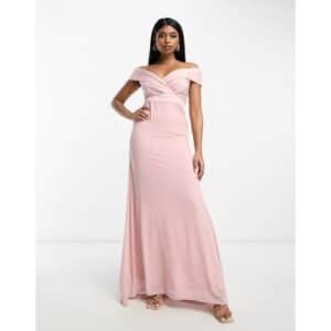 TFNC - Bridesmaids - Figurbetontes Maxi-Brautjungfernkleid in Mauve mit Carmen-Ausschnitt-Rosa