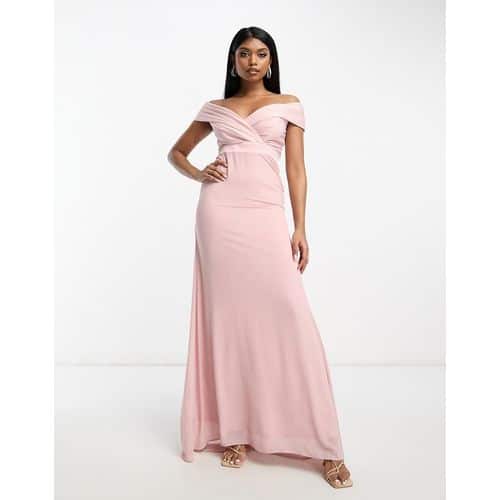 TFNC - Bridesmaids - Figurbetontes Maxi-Brautjungfernkleid in Mauve mit Carmen-Ausschnitt-Rosa