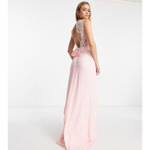 TFNC Tall - Langes Chiffon-Brautjungfernkleid in zartem Rosa mit Rückseite aus Spitze mit Bogenkante