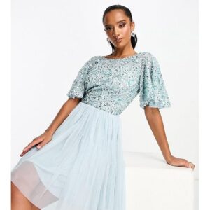 Beauut Petite - Bridesmaid - Verziertes Mini-Brautjungfernkleid in Eisblau mit Rückenausschnitt