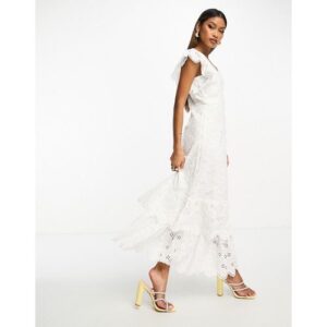 Y.A.S - Bridesmaid - Hochwertiges Maxi-Brautjungfernkleid in Weiß mit Lochstickerei
