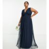 Anaya Plus - Bridesmaid - Maxi-Brautjungfernkleid in Marineblau mit V-Ausschnitt und gerüschter Taille