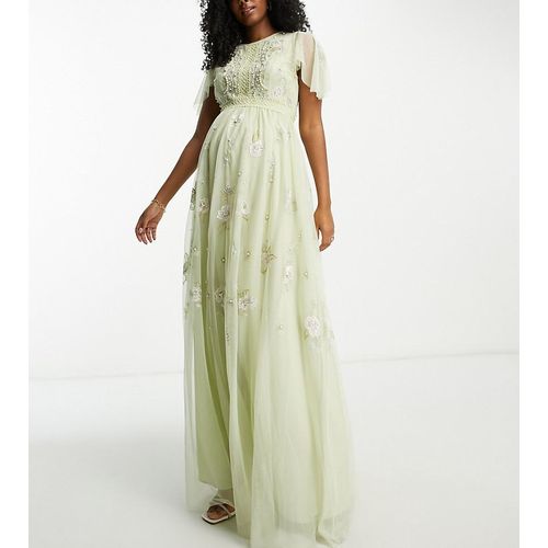 ASOS DESIGN Maternity - Bridesmaid - Maxi-Brautjungfernkleid in Salbeigrün mit Blumenstickerei