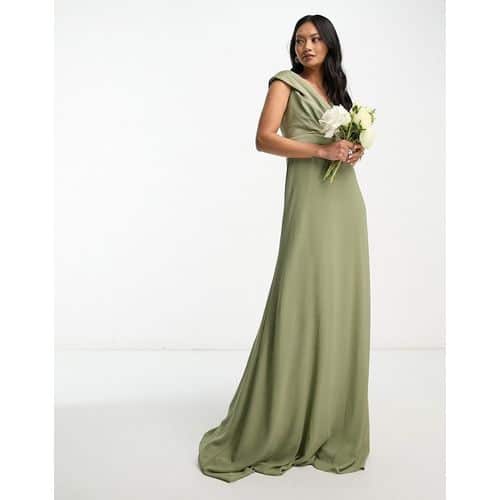 TFNC - Bridesmaids - Figurbetontes Maxi-Brautjungfernkleid in gedecktem Salbeigrün mit Carmen-Ausschnitt