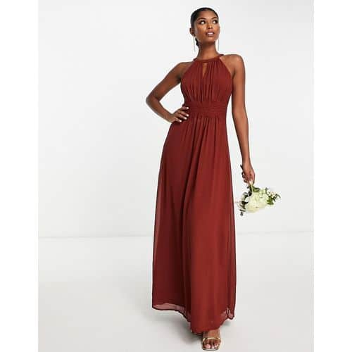 Vila - Bridesmaid - Maxi-Brautjungfernkleid in Rot mit Neckholder-Träger