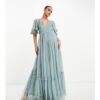 Beauut Maternity - Bridesmaid - Maxi-Brautjungfernkleid aus Tüll in Nebelgrün mit Flatterärmeln