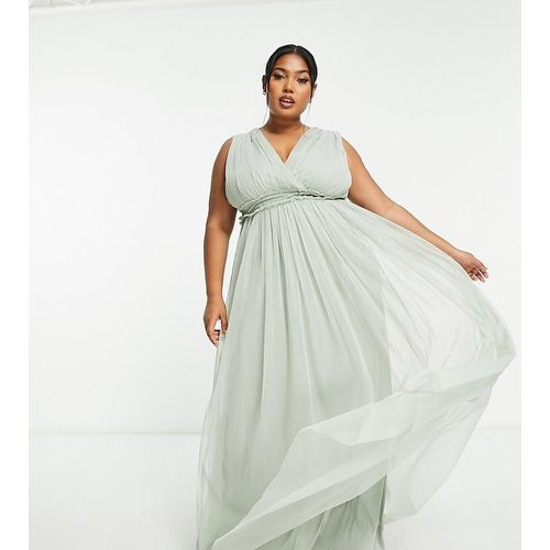 Anaya Plus - Bridesmaid - Maxi-Brautjungfernkleid in Salbeigrün mit V-Ausschnitt und gerüschter Taille