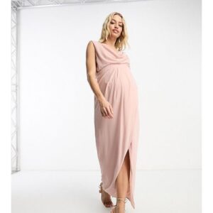 TFNC Maternity - Bridesmaid - Maxi-Brautjungfernkleid aus Chiffon in Mauve mit Wickeldesign und Wasserfallausschnitt auf Vorder- und Rückseite-Rosa