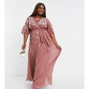 ASOS DESIGN Curve - Bridesmaid - Langes Brautjungfernkleid mit Flatterärmeln