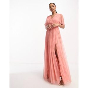 Anaya - Bridesmaid - Maxi-Brautjungfernkleid in Korallenrosa mit Flatterärmeln