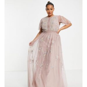 ASOS DESIGN Curve - Bridesmaid - Maxi-Brautjungfernkleid in Rosé mit Blumenstickerei