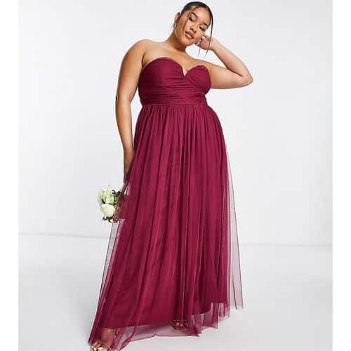 Anaya With Love Plus - Bridesmaid - Maxi-Brautjungfernkleid in Pflaumenrot mit Herzausschnitt - RED