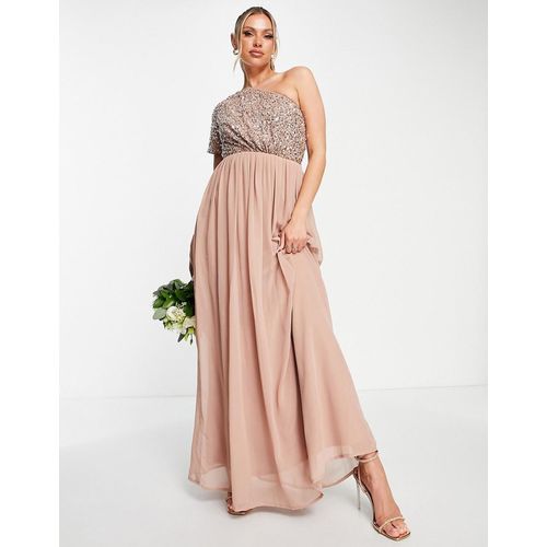 Beauut - Bridesmaid - Langes Brautjungfernkleid in Taupe mit verziertem Oberteil und One-Shoulder-Design-Neutral