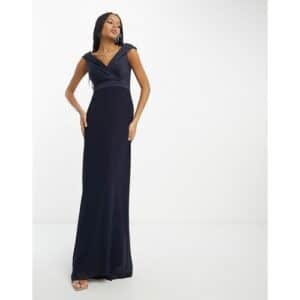 TFNC - Bridesmaids - Figurbetontes Maxi-Brautjungfernkleid in Marineblau mit Carmen-Ausschnitt