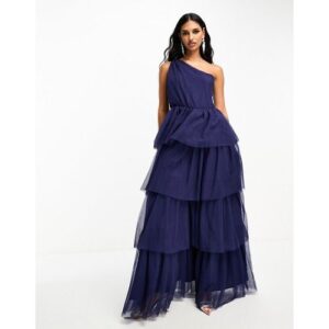 Y.A.S - Bridesmaid - Maxi-Brautjungfernkleid aus Tüll in Marineblau mit One-Shoulder-Träger